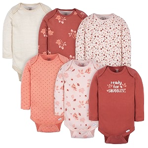 Gerber Baby Bodysuits Long-Sleeve Cotton Onesies 6-Pack