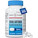 GeriCare Docusate Sodium Stool Softeners | Compared to Colace Regular Strength | Ideal for Constipation Relief,100mg Crushable Tablets. Dye Free (100 Count) Made in The USA.