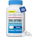 GeriCare Docusate Sodium Stool Softeners | Compared to Colace Regular Strength | Ideal for Constipation Relief,100mg Crushable Tablets. Dye Free (200 Count) Made in The USA.