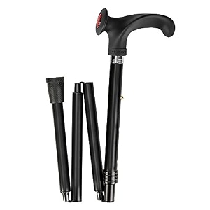german anatomical grip folding walking stick soft touch left handed black