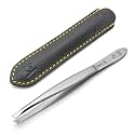 GERMANIKURE Slanted Tweezers, Precision German Steel, Leather Case