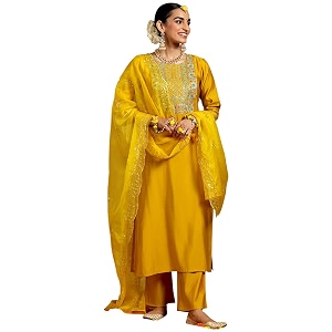 Gerua Mustard Yoke Design Straight Suit With