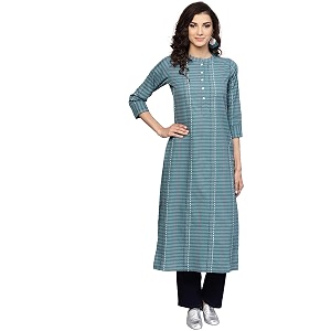 Gerua Striped Cotton Straight Kurta Grey