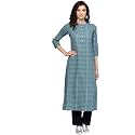 Gerua Striped Cotton Straight Kurta Grey