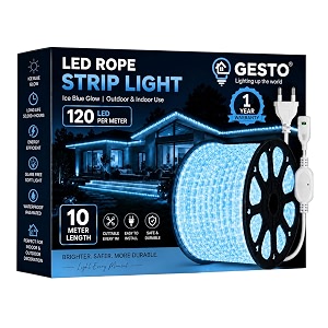 gesto 10 meter ice blue led rope strip light  120 ledsmtr ip65 waterproof indoor amp outdoor lights for balcony home decor amp cove light for false ceiling  cuttable every 1m for diwali decoration