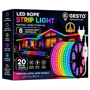 gesto 5 meter multicolor led rope strip light  ip65 waterproof indoor amp outdoor lights for balcony home decor amp cove light for ceiling  8 flashing modes rgb strip light for diwali decoration