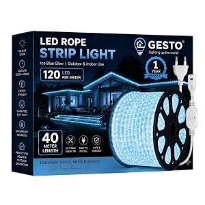 gesto 40 meter ice blue led rope strip light  120 ledsmtr ip65 waterproof indoor amp outdoor lights for balcony home decor amp cove light for false ceiling  cuttable every 1m for diwali decoration