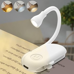 gesto rechargeable book reading light with clip  3 color changing light for reading in bed  80 hours runtime led lamp for night  flexible goose neck clip on book light for book lovers