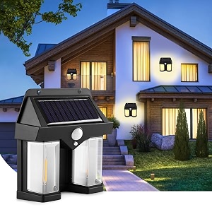 gesto solar wall light with motion sensor outdoor  ip65 waterproof solar led light  auto day off amp night on  3 lighting modes  decorative amp security wall lamp for home patio yardfence amp stairs