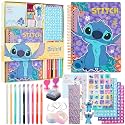 Get Trend Disney Stitch DIY Journal Kit for Kids with Notebook Stickers Pens Erasers Bookmarks Stamps Glitter Tapes Stationery Gifts for Girls