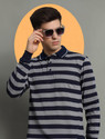GETGOLF Striped Men Polo Neck Navy Blue