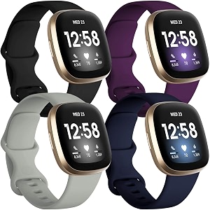 getino bands compatible with fitbit sense and fitbit versa 3 soft waterproof and durable classic silicone sport strap adjustable replacement wristbands for women men large small