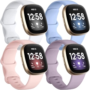 getino bands compatible with fitbit sense and fitbit versa 3 soft waterproof and durable classic silicone sport strap adjustable replacement wristbands for women men large small