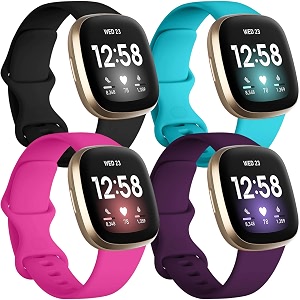 getino bands compatible with fitbit sense and fitbit versa 3 soft waterproof and durable classic silicone sport strap adjustable replacement wristbands for women men large small