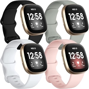 getino bands compatible with fitbit sense and fitbit versa 3 soft waterproof and durable classic silicone sport strap adjustable replacement wristbands for women men large small