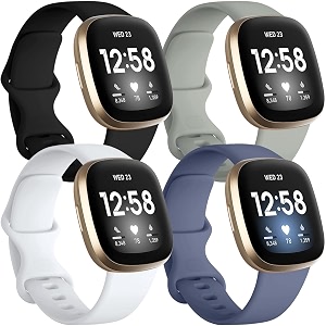 getino bands compatible with fitbit sense and fitbit versa 3 soft waterproof and durable classic silicone sport strap adjustable replacement wristbands for women men large small