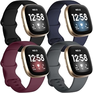 getino bands compatible with fitbit sense and fitbit versa 3 soft waterproof and durable classic silicone sport strap adjustable replacement wristbands for women men large small