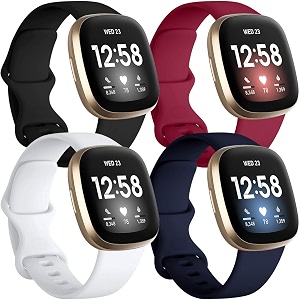 getino bands compatible with fitbit sense and fitbit versa 3 soft waterproof and durable classic silicone sport strap adjustable replacement wristbands for women men large small