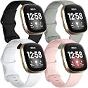 Getino Bands Compatible with Fitbit Sense and Fitbit Versa 3, Soft Waterproof and Durable Classic Silicone Sport Strap, Adjustable Replacement Wristbands for Women Men, Large Small