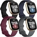 Getino Bands Compatible with Fitbit Sense and Fitbit Versa 3, Soft Waterproof and Durable Classic Silicone Sport Strap, Adjustable Replacement Wristbands for Women Men, Large Small