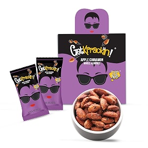 getkrrackin apple cinnamon roasted almonds - 280g 14 pouch x 20g  zero oil not fried  healthy nuts  roasted flavorful amp fiber-rich  anytime indulgence nutrition on the go perfect breakfast fix  100 california almonds