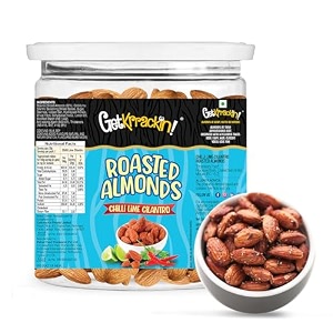 getkrrackin chilli lime cilantro almond nuts - 200g jar  roasted spicy masala badam  zero oil not fried  100 californian almonds  ready to eat snacks  rich in protein and dietary fiber