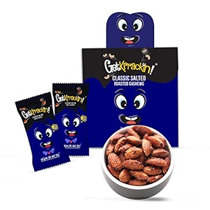 getkrrackin classic salted roasted almonds - 280g 14 pouch x 20g  zero oil not fried  healthy nuts  roasted amp fiber-rich  anytime indulgence nutrition on the go 100 california almonds