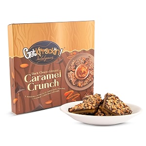 getkrrackin dark choco-almond caramel crunch dark chocolate with almond crunch caramel crunch premium chocolate almond amp dark chocolate brittle chocolate covered nuts gift box - 150g