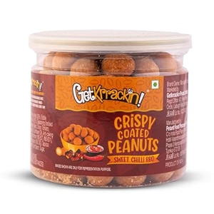 getkrrackin sweet chilli bbq peanuts - 200g jar  crunchy coated nuts  roasted moongfali  nutty salted namkeen  singdana mungfali chakna  ready to eat snacks  rich in protein and dietary fiber