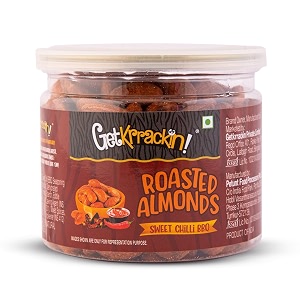 getkrrackin sweet chilli bbq almond nuts - 200g jar  roasted spicy masala badam  zero oil not fried  100 californian almonds  ready to eat snacks  rich in protein and dietary fiber