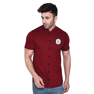 Geum Mens Mandarin Collar Shirt with Graphic