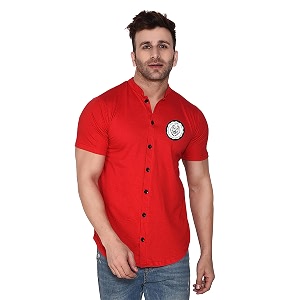 Geum Mens Mandarin Collar Shirt with Graphic