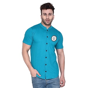 Geum Mens Mandarin Collar Shirt with Graphic