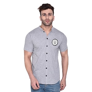 Geum Mens Mandarin Collar Shirt with Graphic