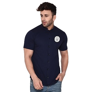 Geum Mens Mandarin Collar Shirt with Graphic