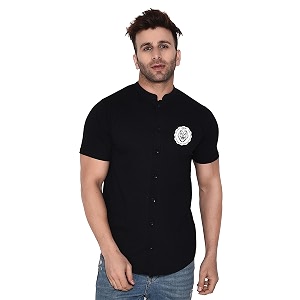 Geum Mens Mandarin Collar Shirt with Graphic