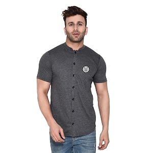 Geum Mens Mandarin Collar Shirt with Graphic