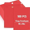 Geyee 100 Pcs 10 x 13 Inch Red Clasp Manilla Envelopes Mailing