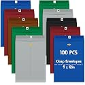 Geyee 100 Pcs 9 x 12 Inch Retro Color Clasp Manilla Envelopes Mailing