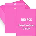 Geyee 100 Pcs 9 x 12 Inch Rose Pink Clasp Manilla Envelopes Mailing