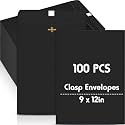 Geyee 100 Pcs 9 x 12 Inch Black Clasp Manilla Envelopes Mailing