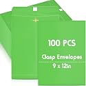 Geyee 100 Pcs 9 x 12 Inch Green Clasp Manilla Envelopes Mailing