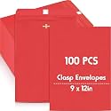 Geyee 100 Pcs 9 x 12 Inch Red Clasp Manilla Envelopes Mailing