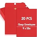 Geyee 20 Pcs 9 x 12 Inch Red Clasp Manilla Envelopes Mailing