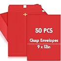 Geyee 50 Pcs 9 x 12 Inch Red Clasp Manilla Envelopes Mailing