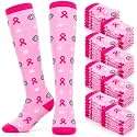 Geyoga 2/4/6/12/24/48 Pairs Pink Breast Cancer Awareness Socks Bulk Women