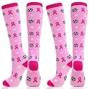 Geyoga 2/4/6/12/24/48 Pairs Pink Breast Cancer Awareness Socks Bulk Women