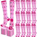 Geyoga 2/4/6/12/24/48 Pairs Pink Breast Cancer Awareness Socks Bulk Women