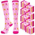 Geyoga 2/4/6/12/24/48 Pairs Pink Breast Cancer Awareness Socks Bulk Women