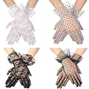 Geyoga 4 Pairs Lace Gloves Women Black and White Polka Dot Floral Tea Party
